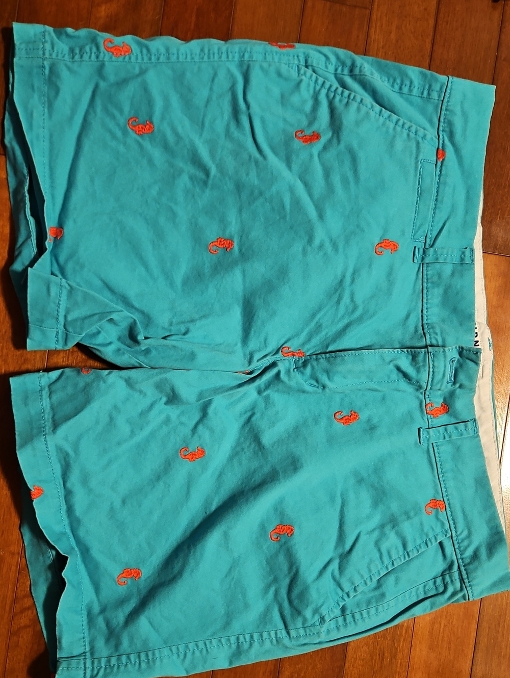 5FOR$30 Turquoise Embroidered Seahorse Pattern Shorts